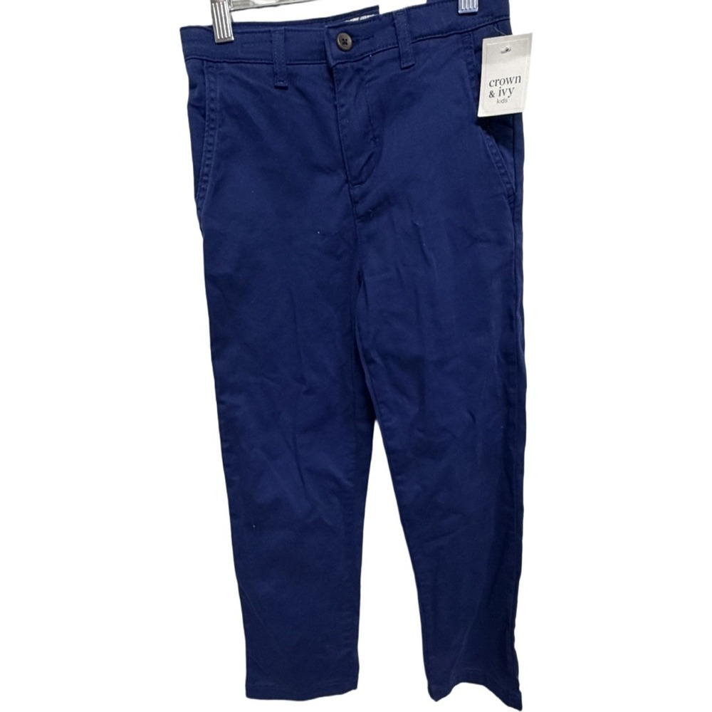 Crown & Ivy Kids Boys Chino Pants Size 7 Blue Uniform Pants NWT Cotton Stretch